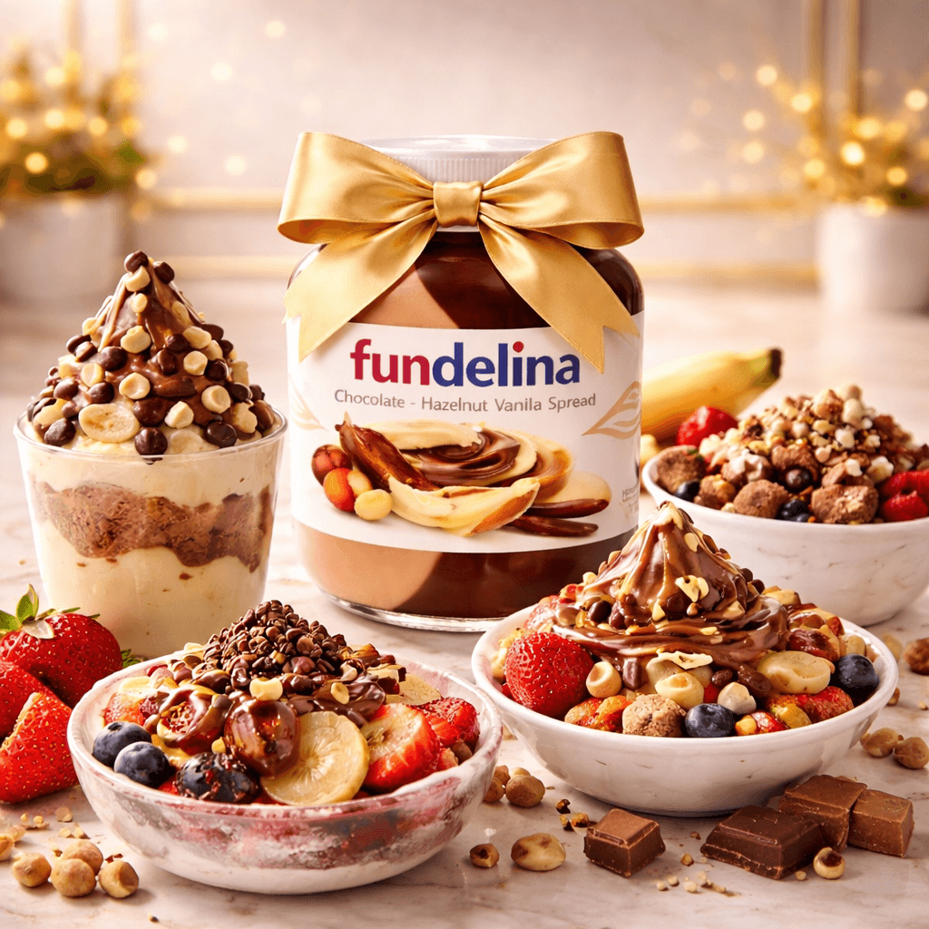 Topping Fundelina sur dessert glacé aux fraises